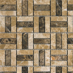 Rustic Brown & Beige Mosaic Floor Tiles – Decorative Interwoven Design