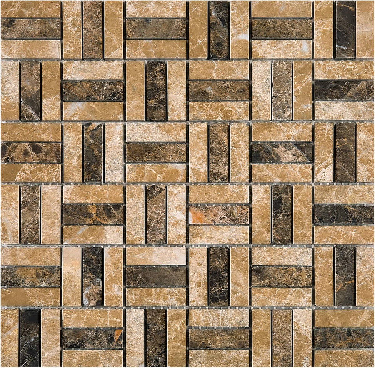 Rustic Brown & Beige Mosaic Floor Tiles – Decorative Interwoven Design