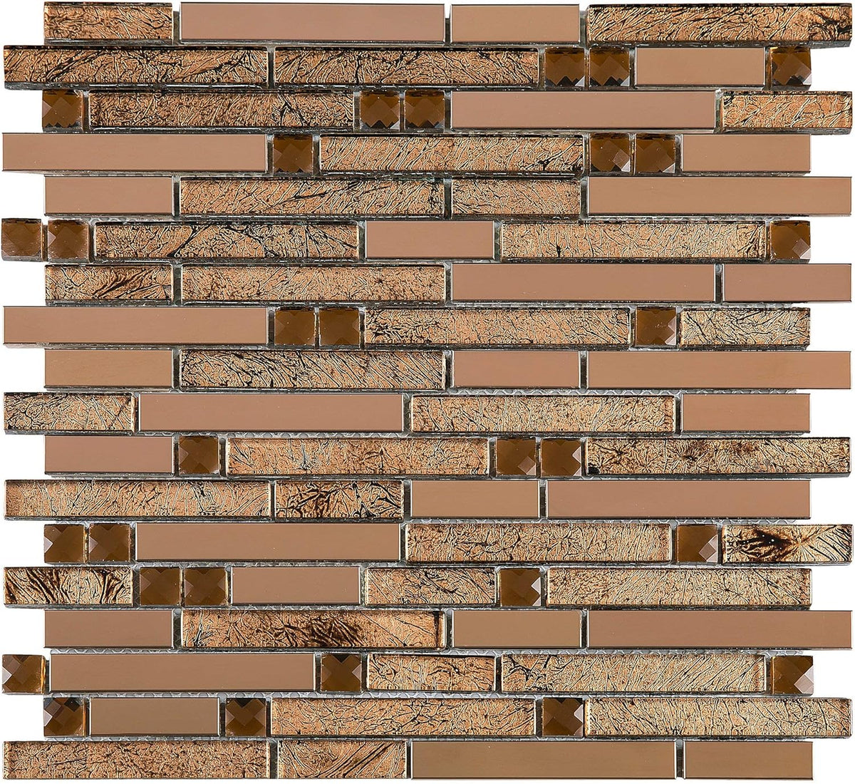 Brown Metallic Glass & Steel Designer Mosaic Tile - Premium Accent Sheet