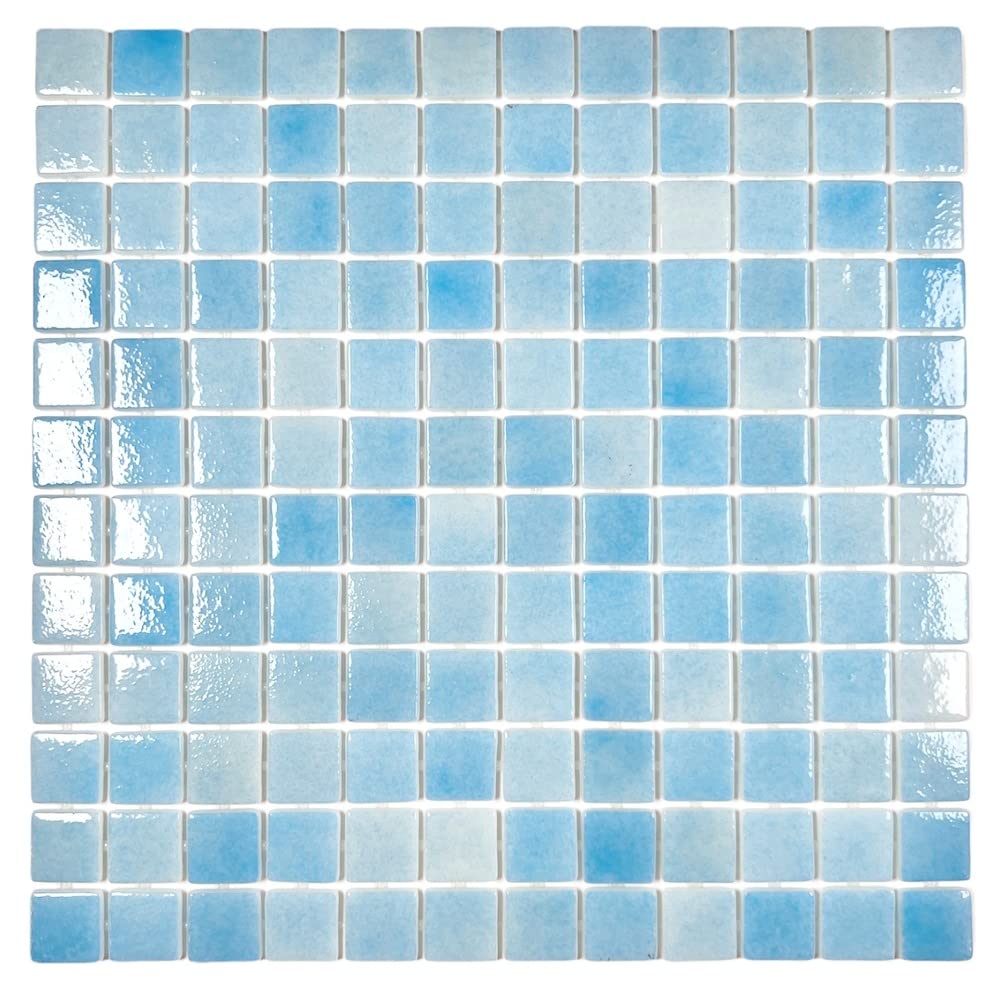 Tenedos Sky Blue Recycled Glass Mosaic Wall Floor Tile Square 7/8 Inch Pattern, Swimming