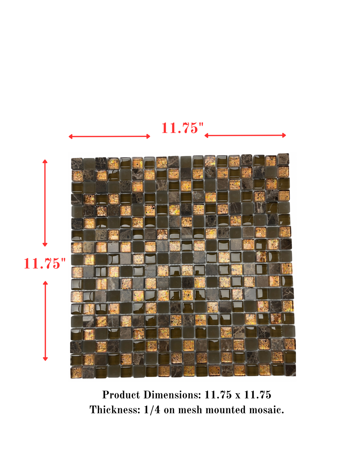 Tenedos Square 5/8 Dark Emperador Marble with Brown Frosted and Bronze Copper Glass Wall Decor Tile for Kitchen Backsplash, Bathroom Shower, Accent Wall