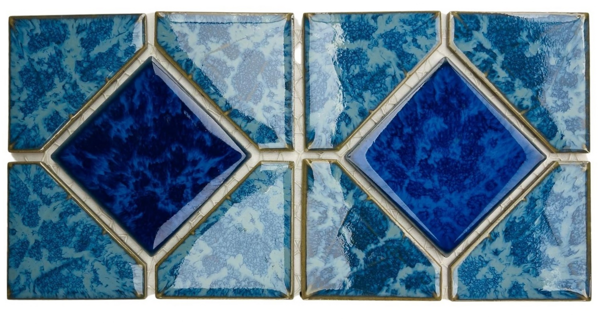 Aqua Marine with Marble Blue Diamond Porcelain Lineup Border Pool Wall Tile Backsplash on 6x12 Mesh Easy Installation for Kitchen, Bathroom, Accent Decor