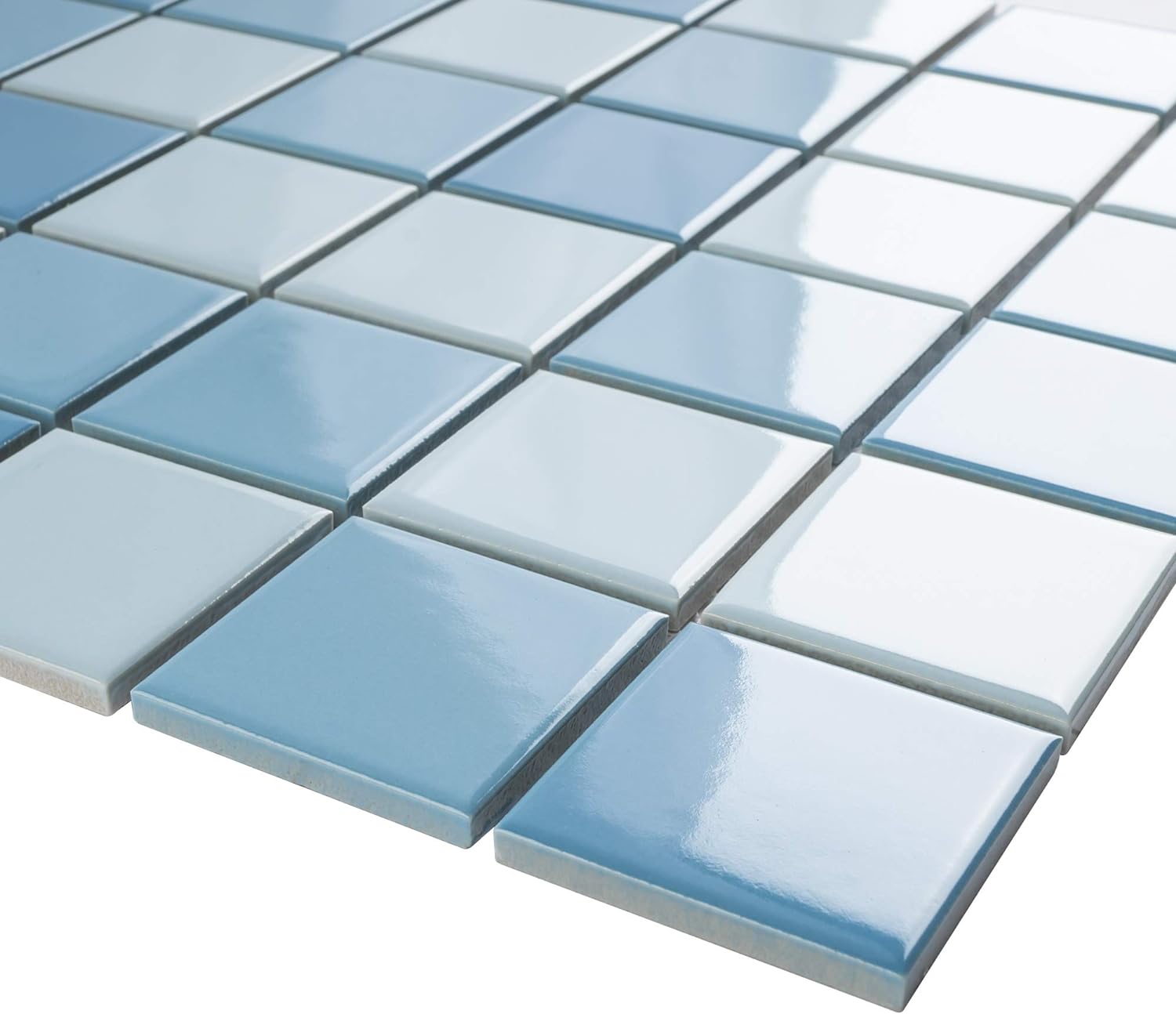 BT-PM21 2" x 2" Square Creamy Light Blue Porcelain (Polish Finish) Floor & Wall Tile & Pool Tile Mosaic Tile 11-3/4 in. x 11-3/4 in. x 6mm (Thickness)