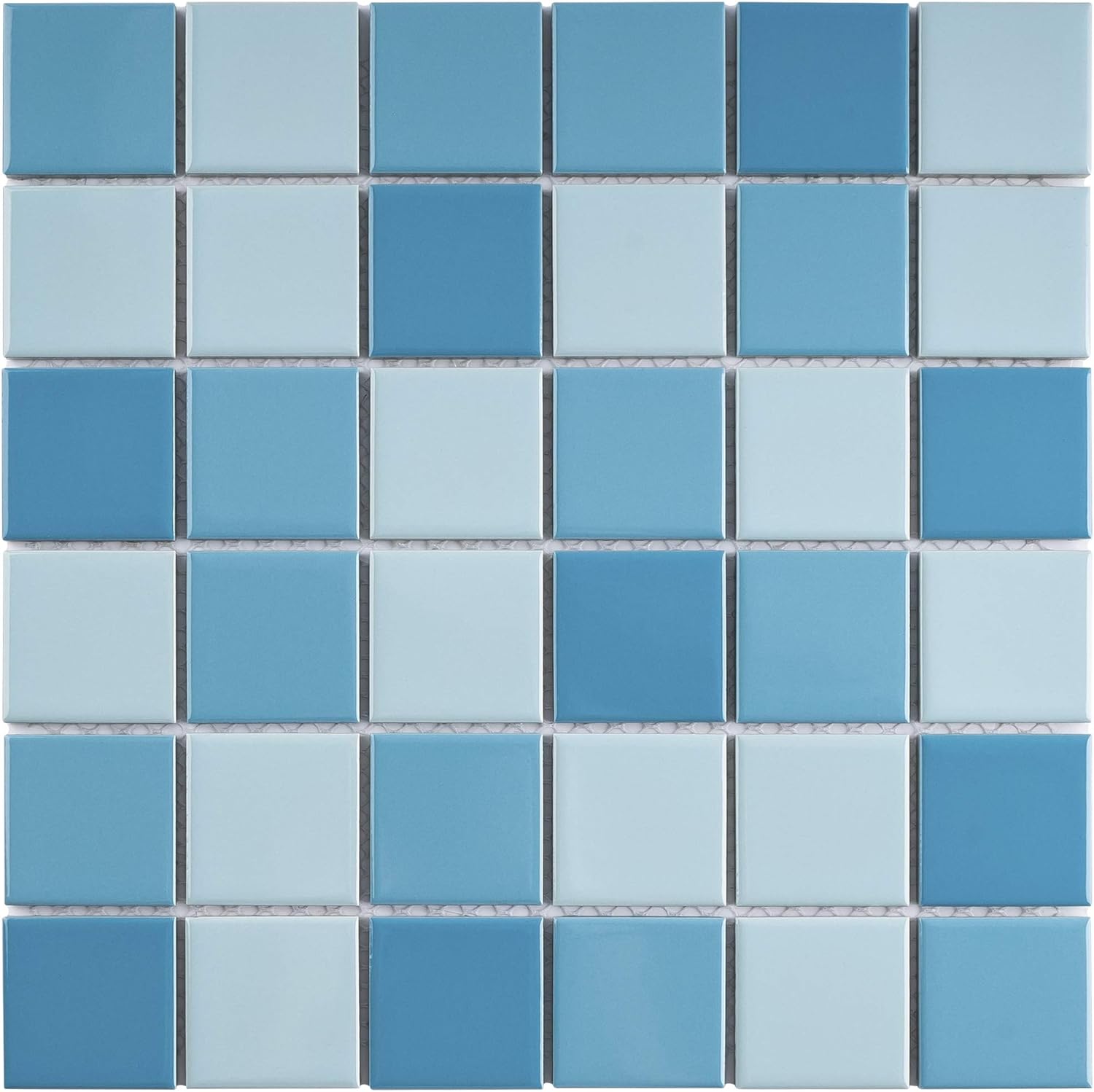 BT-PM21 2" x 2" Square Creamy Light Blue Porcelain (Polish Finish) Floor & Wall Tile & Pool Tile Mosaic Tile 11-3/4 in. x 11-3/4 in. x 6mm (Thickness)