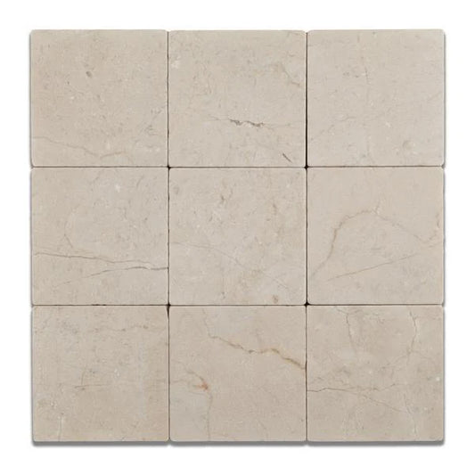 Tenedos Crema Marfil 4x4 Tumbled Field Tile