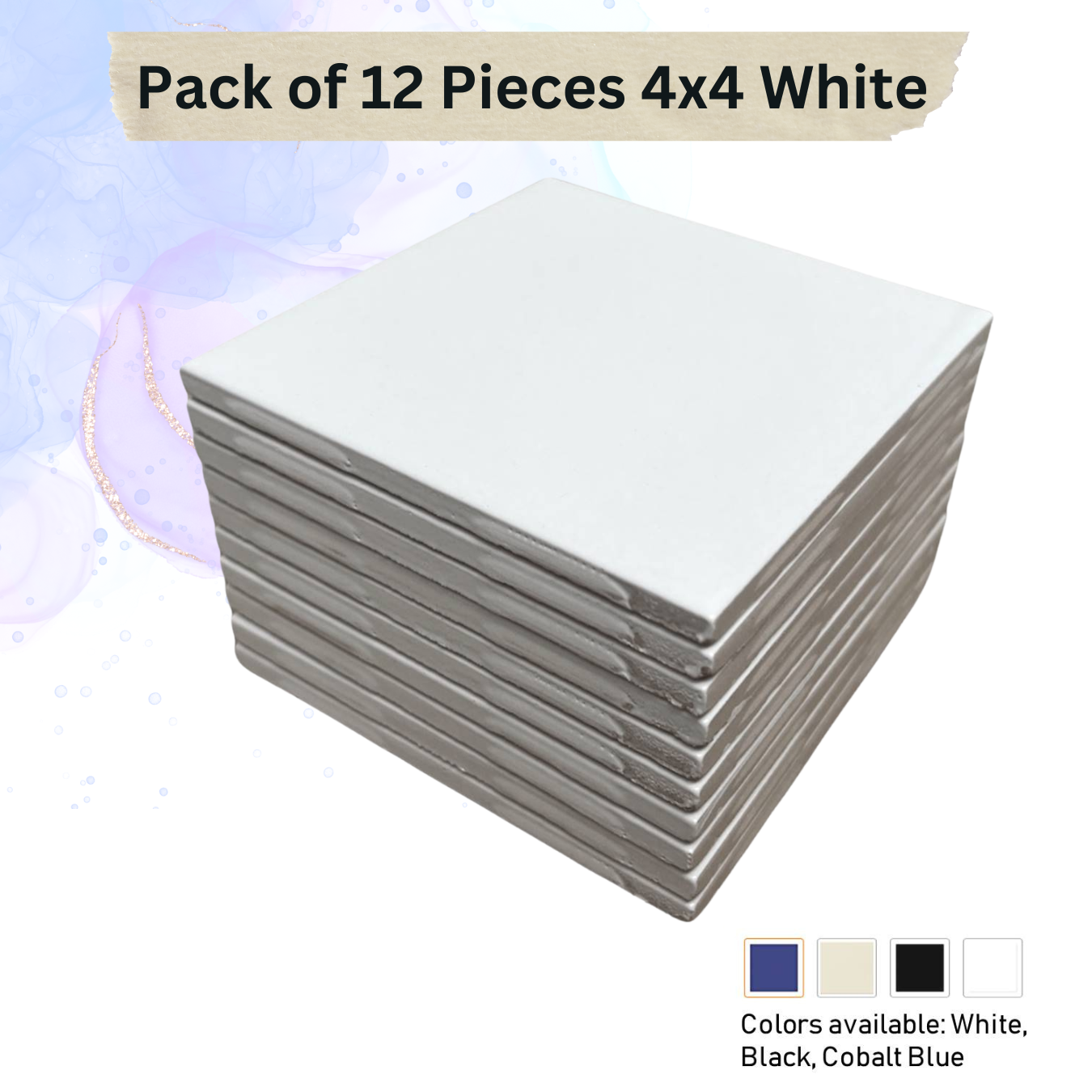 Creative Crafting 12 Pack Glossy White Glazed Ceramic Tile 4x4 for Alcohol Ink Painting, Decorating, Arts & Crafts, 4.25 x 4.25 Inch Square, Ready-to-Paint Ceramics