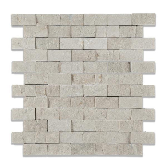 Tenedos Crema Marfil 1x2 Split Faced Brick Mosaic Tile- 1 piece
