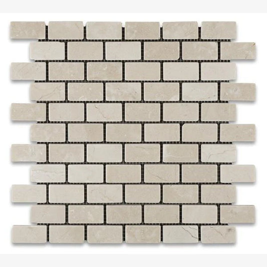 Tenedos Crema Marfil 1x2 Tumbled Brick Mosaic Tile- 1 piece