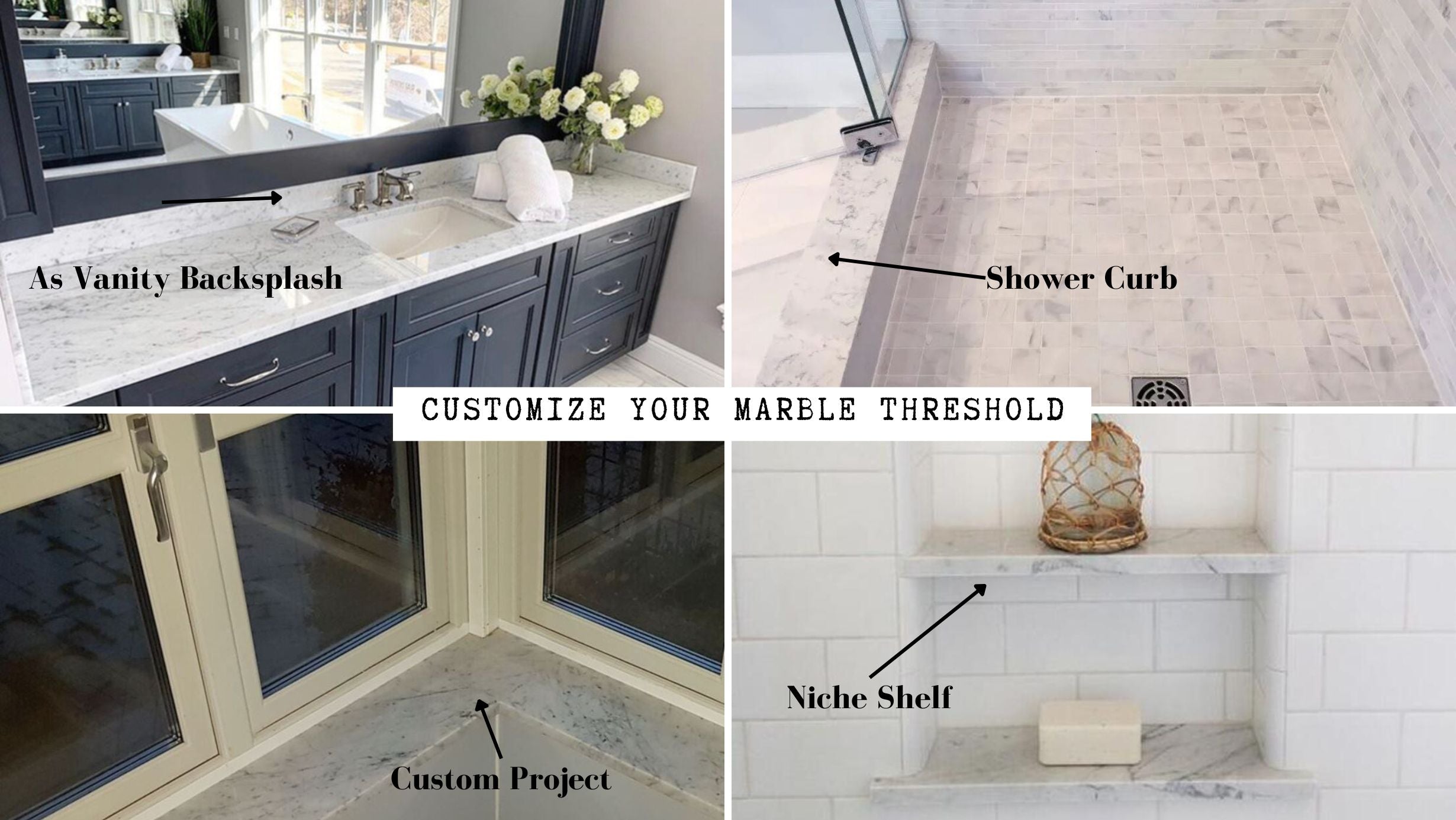 Carrara Marble Floor Doorway Threshold (Marble Saddle) Polished for Shower Curb, Window Sill, Vanity Backsplash, Floor Transition