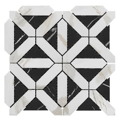 Calacatta Gold Italian Marble with Nero Marquina Black Triangles Geometrica Mosaic Tile Honed (Matte)