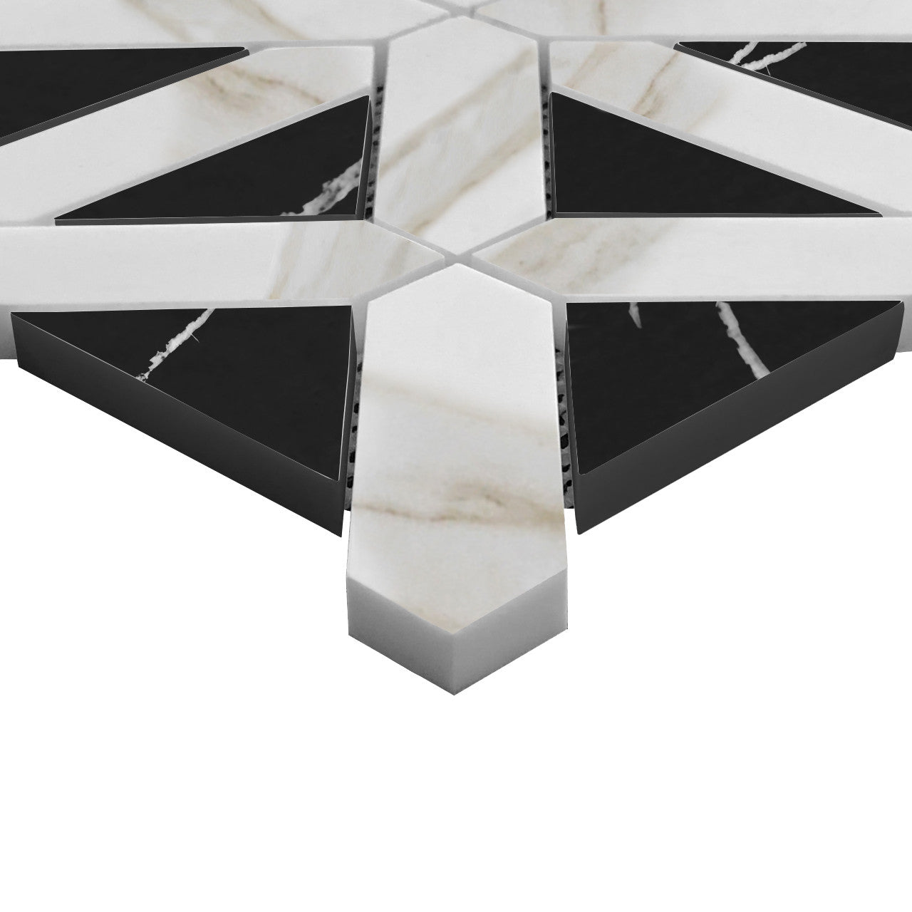 Calacatta Gold Italian Marble with Nero Marquina Black Triangles Geometrica Mosaic Tile Honed (Matte)