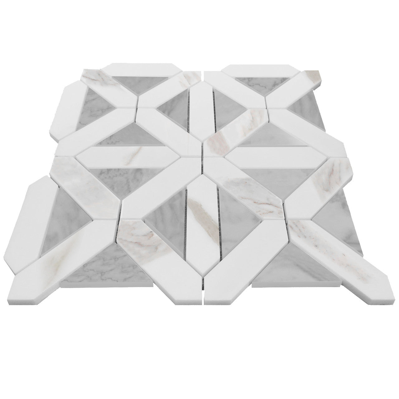 Calacatta Gold Italian Marble with Carrara White Triangles Geometrica Mosaic Tile Polished (Glossy)