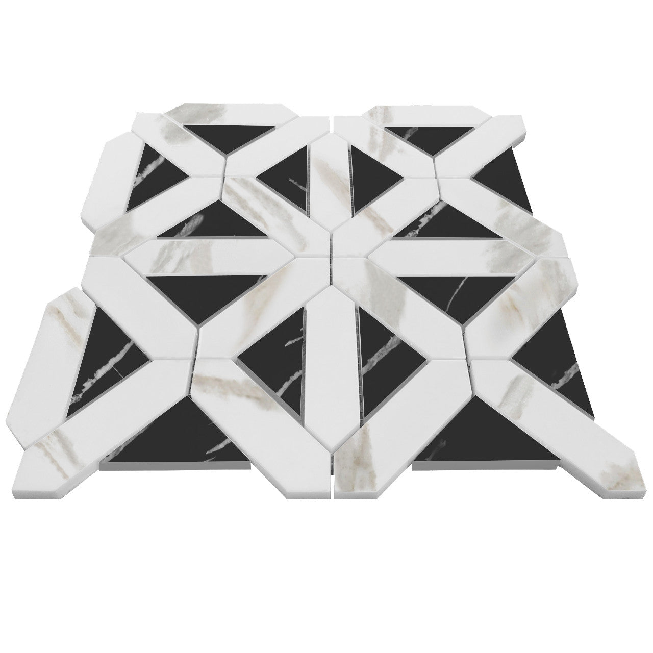 Calacatta Gold Italian Marble with Nero Marquina Black Triangles Geometrica Mosaic Tile Honed (Matte)