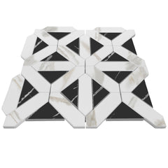 Calacatta Gold Italian Marble with Nero Marquina Black Triangles Geometrica Mosaic Tile Honed (Matte)