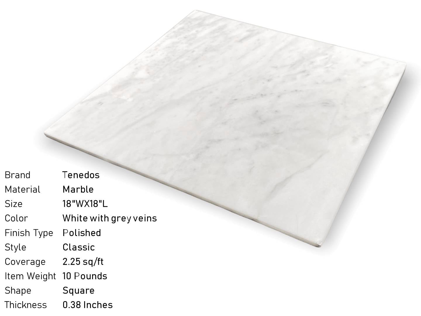 Carrara Marble Italian White Bianco Carrera 18x18 Marble Tile Polished for Bathroom and Kitchen Walls Kitchen Backsplashes (Tenedos)