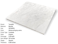 Carrara Marble Italian White Bianco Carrera 18x18 Marble Tile Polished for Bathroom and Kitchen Walls Kitchen Backsplashes (Tenedos)