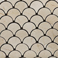 Crema Marfil Marble Fish Scale Fan patter Mosaic Wall Floor Tile Polished - Box of 5 sheets