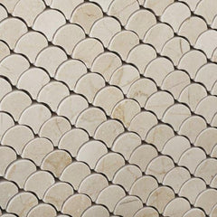 Crema Marfil Marble Fish Scale Fan patter Mosaic Wall Floor Tile Polished - Box of 5 sheets