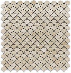 Crema Marfil Marble Fish Scale Fan patter Mosaic Wall Floor Tile Polished - Box of 5 sheets