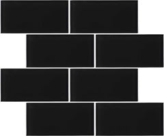 TCSAG-04 3x6 Black Glass Subway Wall Tile -Kitchen and Bath Backsplash