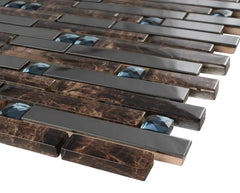 Dark Emperador and Stainless Steel Luxury Diamond Glass Mosaic Tiles