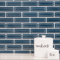 Bay Blue Beveled Subway 12 in. x 12 in. Ceramic Mesh-Mounted Mosaic Wall Tile by MSI (1 sq. ft./Each)