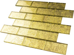 TGKG-01 Gold 2x4 Glass Mosaic Tile Sheet Subway Tile -Kitchen and Bath backsplash Wall Tile