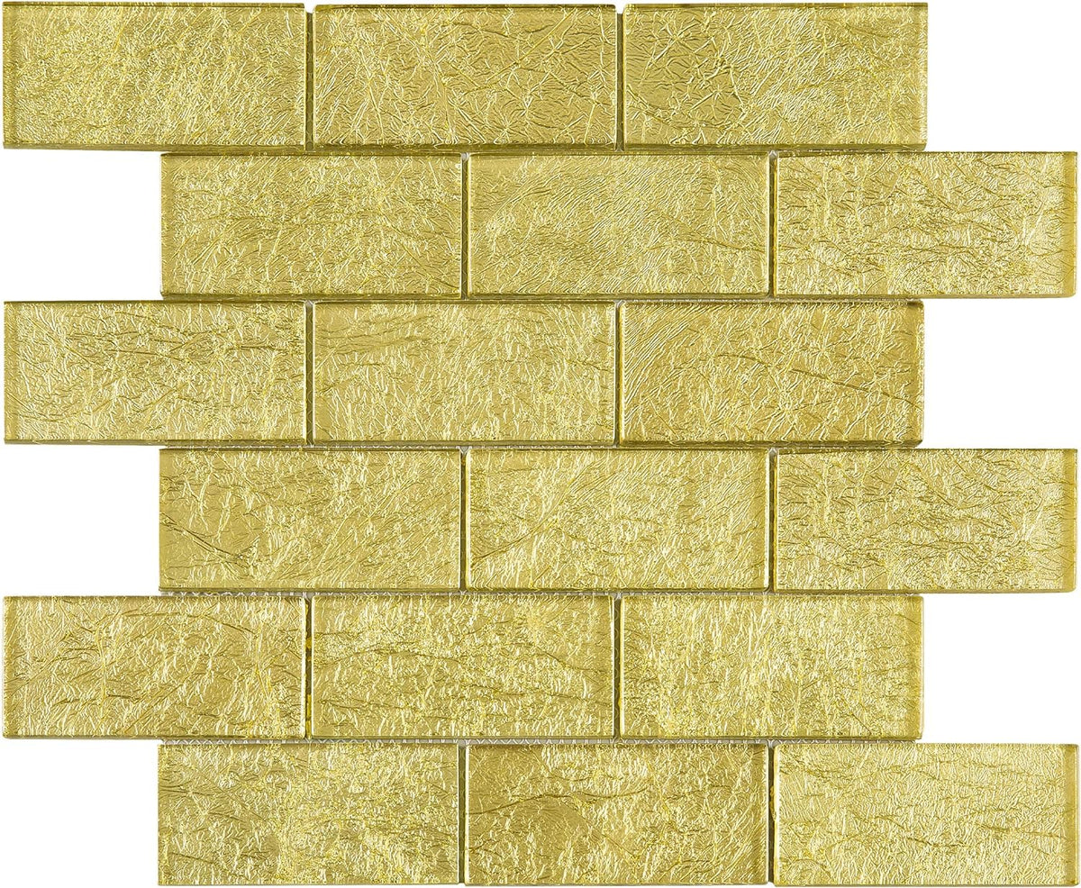 TGKG-01 Gold 2x4 Glass Mosaic Tile Sheet Subway Tile -Kitchen and Bath backsplash Wall Tile