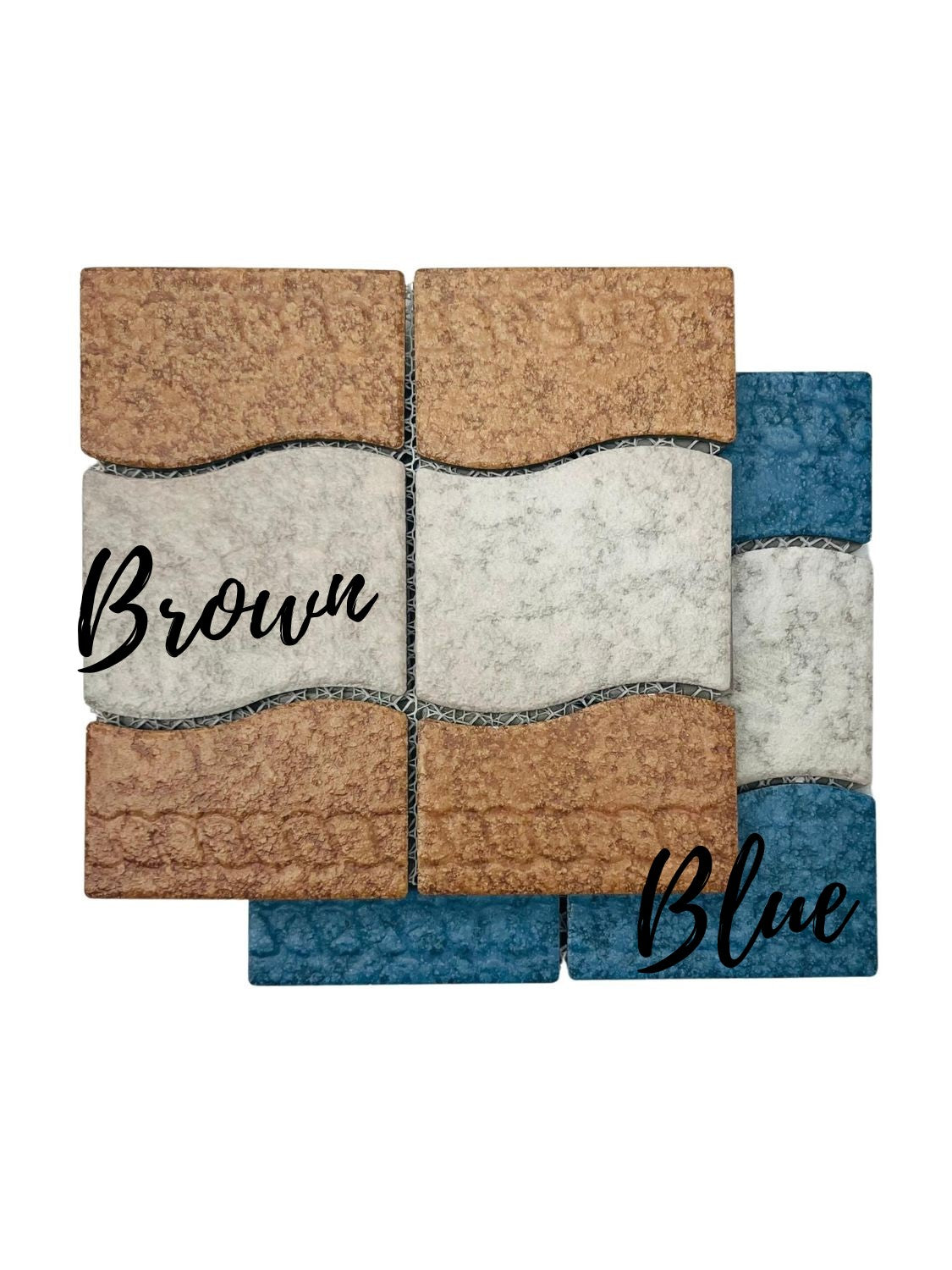 Wavy Almond and Blue Matte Porcelain Border Pool Wall and Floor Tile on 6x12 Mesh Mounted for Easy Installation for Bathroom, Backsplash, Kitchen