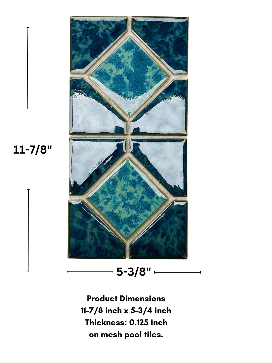 Aquarium Green Bluish Diamond Porcelain Lineup Border Pool Wall Tile on 6x12 Mesh for Easy Installation, for Bathroom Wall, Backsplash