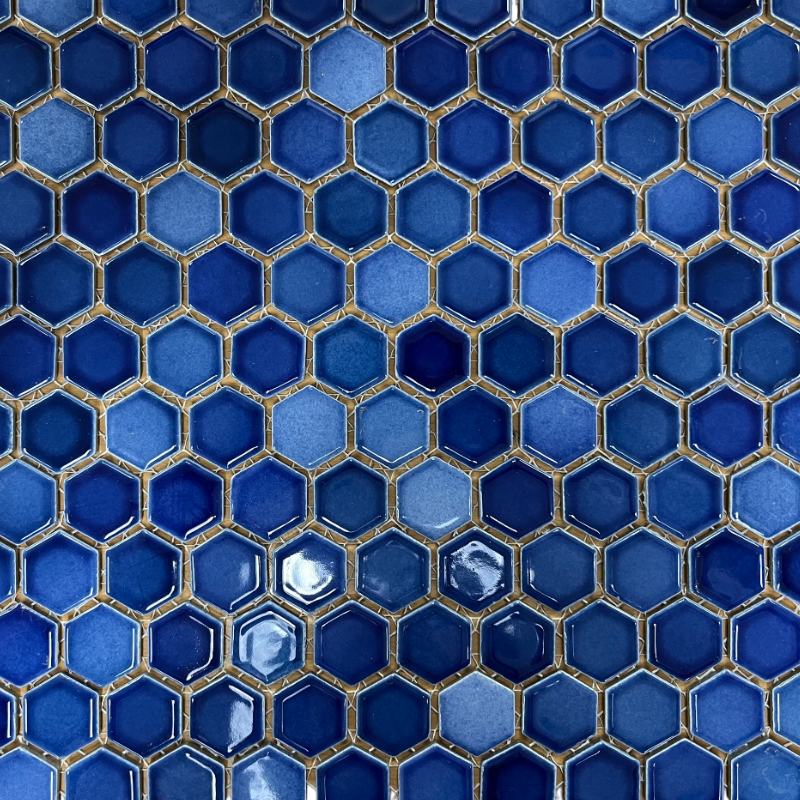 Tenedos Tropical Navy Blue Hexagon Glossy Porcelain Mosaic Wall Floor Pool Tile for for Kitchen Backsplash, Bathroom Shower, Accent Decor