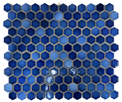 Tenedos Tropical Navy Blue Hexagon Glossy Porcelain Mosaic Wall Floor Pool Tile for for Kitchen Backsplash, Bathroom Shower, Accent Decor