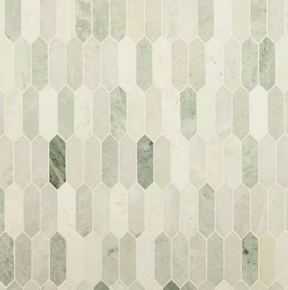 Icelandic Green Picket 10 in. x 13.78 in. Polished Marble Mesh-Mounted Mosaic Wall Tile (9.7 sq. ft./Case)