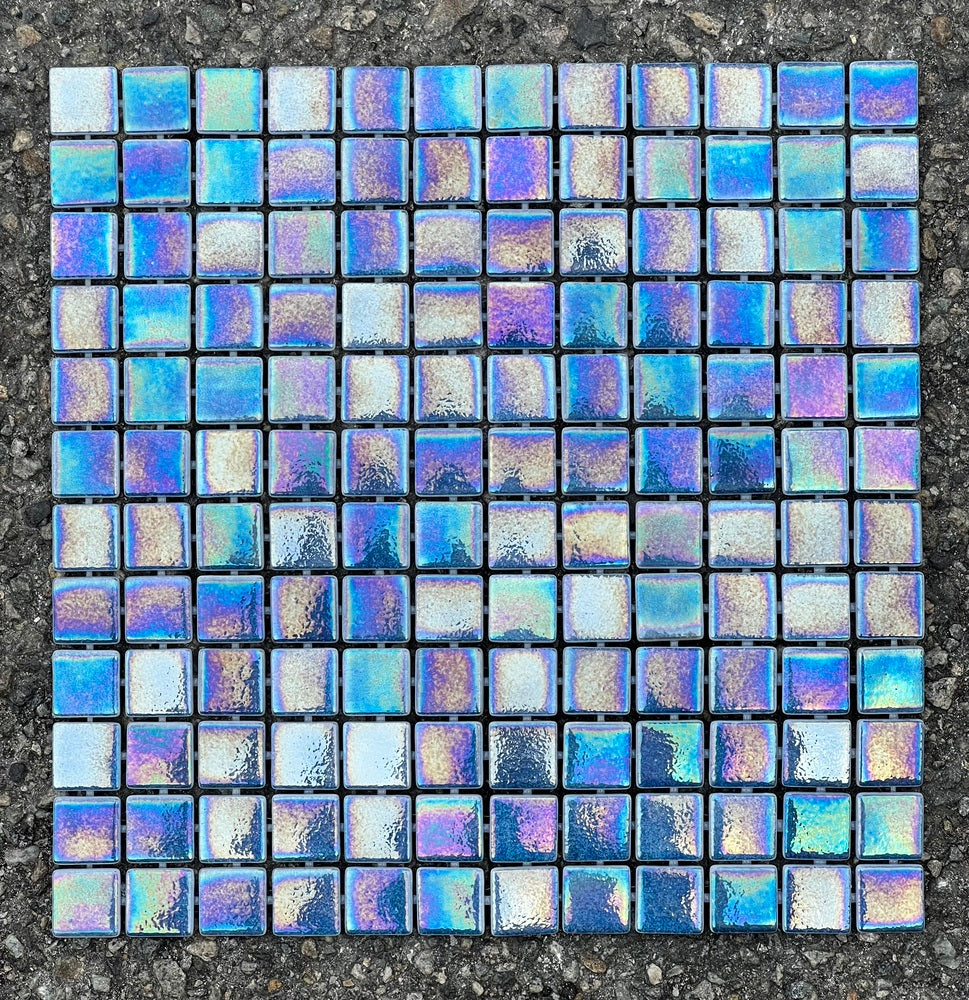 Tenedos Ocean Blue 1x1 Square Iridescent Recycled Glass Mosaic Floor and Wall Tile for Kitchen Backsplash, Swimming Pool Tile, Bathroom Wall, Accent Wall