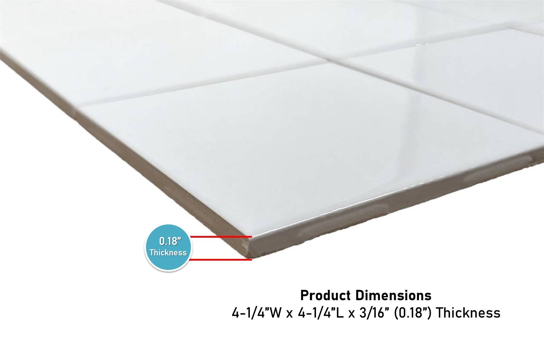 4 in Ceramic Tile 4.25 inch Gloss (Shinny) 4 1/4" Box of 10 Piece for Bathroom Wall and Kitchen Backsplash (White) by Tenedos