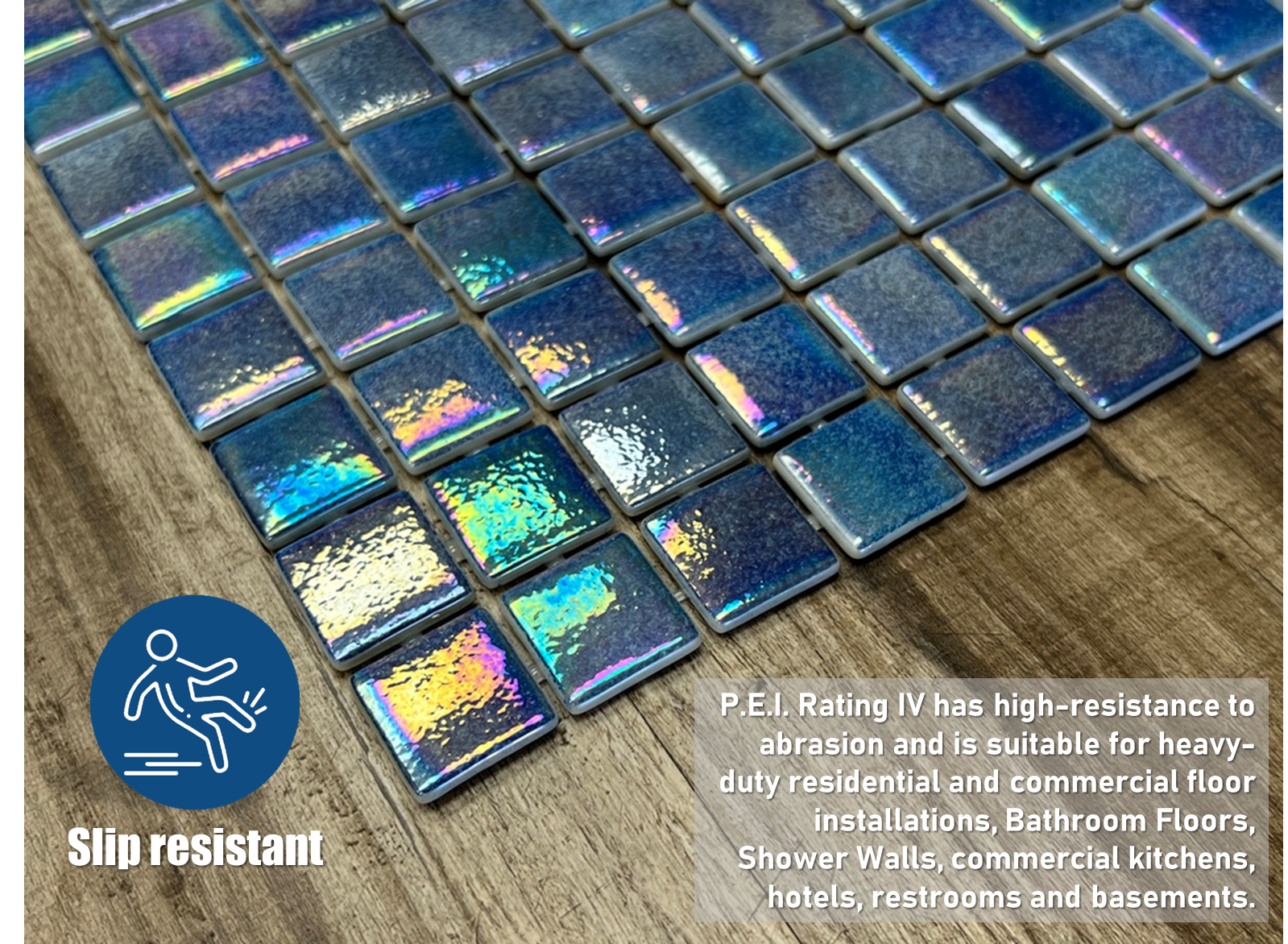 Tenedos Ocean Blue 1x1 Square Iridescent Recycled Glass Mosaic Floor and Wall Tile for Kitchen Backsplash, Swimming Pool Tile, Bathroom Wall, Accent Wall