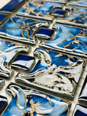 Tenedos Florencia Calacatta Blue Glossy Porcelain Border Pool Wall Floor Tile Backsplash on 6x12 Mesh Mounted Easy Installation for Bathroom, Shower Backsplash, Kitchen, Accent Wall