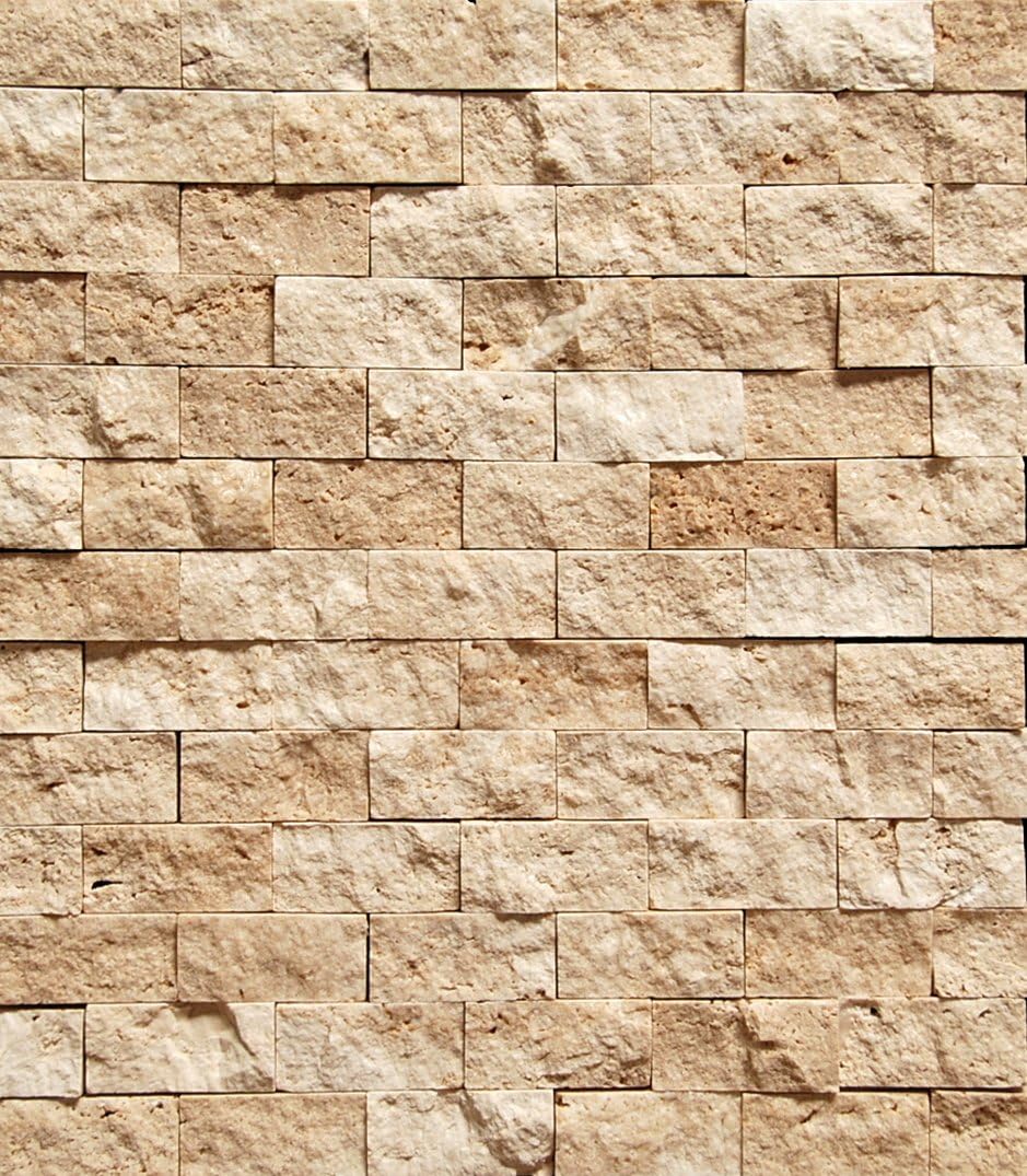 Light 2X4 Split-Faced Travertine Mosaic Wall Tile for Kitchen Backsplash, Fireplace Surround, Bathroom Wall