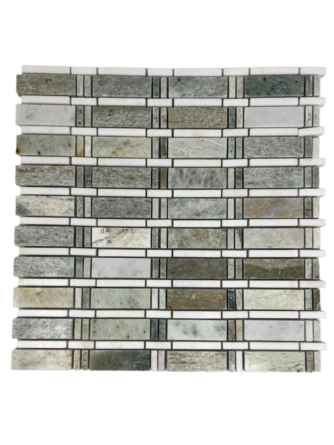 Tenedos Ming Green, Thassos White Marble Mosaic Wall Tile White and Green