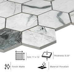 Tenedos Dusty Dawn Hexagon Porcelain Mosaic Tile-1 piece