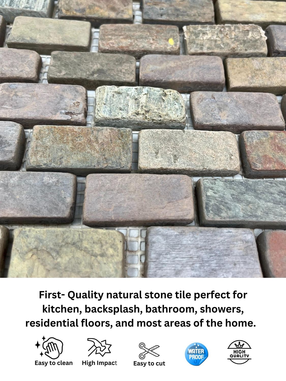 Peacock Slate Multi Classic Rust Brick 1x2 Gauged Tumbled Floor Wall Tile for Kitchen Backsplash, Bathroom Shower, Pool Tile, Fireplace Surround, Exterior Outdoor