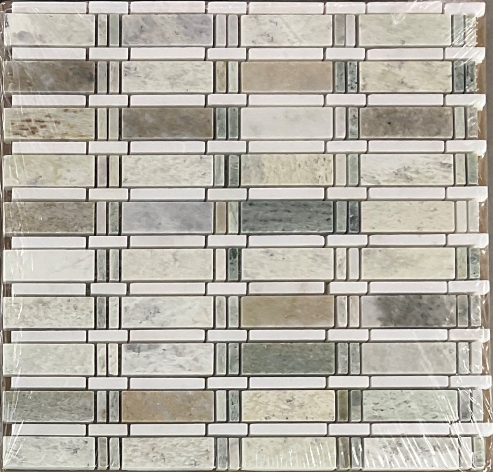 Ming Green, Thassos White Marble Mosaic Wall Tile White and Green Marble Mosaic for Bathroom Shower, Kitchen Backsplash, Fireplace, Accent Wall