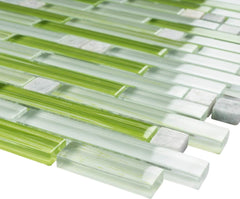 TNLQG-04 Apple Green Glass Stripe Floral Mosaic Wall Tile -Kitchen and Bath backsplash