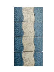 Wavy Almond and Blue Matte Porcelain Border Pool Wall and Floor Tile on 6x12 Mesh Mounted for Easy Installation for Bathroom, Backsplash, Kitchen