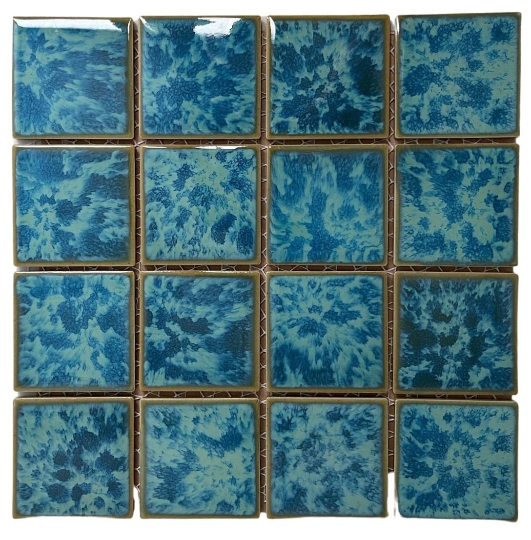 Tenedos Ocean Green Jellyfish Square Square 3x3 Porcelain Mosaic Floor and Wall Tile, Swimming