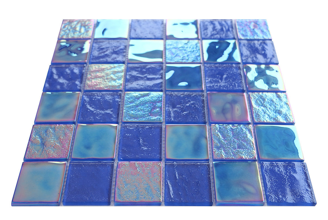 Periwinkle Blue Purple 2x2 Square Glass Iridescent Mosaic Wall Pool Tile for Bathroom Shower, Kitchen backsplash, Accent Decor, Fireplace