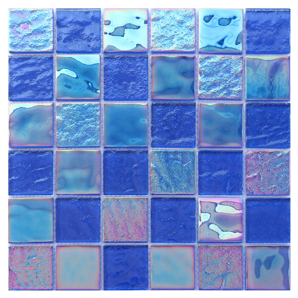 Periwinkle Blue Purple 2x2 Square Glass Iridescent Mosaic Wall Tile, Decor