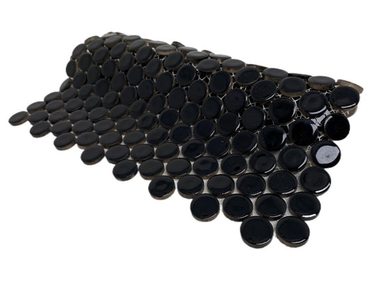 Penny Round Tile Black Porcelain Mosaic Shiny Look (Box of 5.1 Sq Ft)