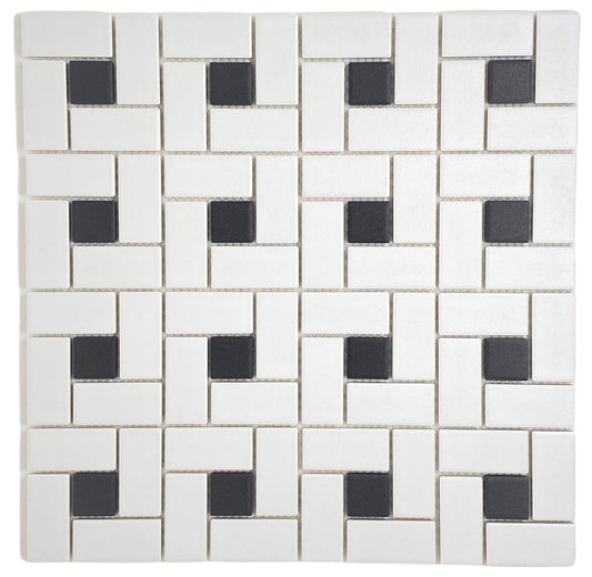 Matte White Porcelain Pinwheel Mosaic Tile with Light Black Dots - Unglazed Floor & Wall Tile for Bathroom (1 Sheet)