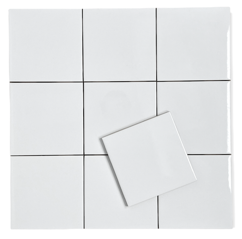 4 in White Ceramic Tile Gloss 4 1/4" Box of 10 Piece for Bathroom Wall and Kitchen Backsplash